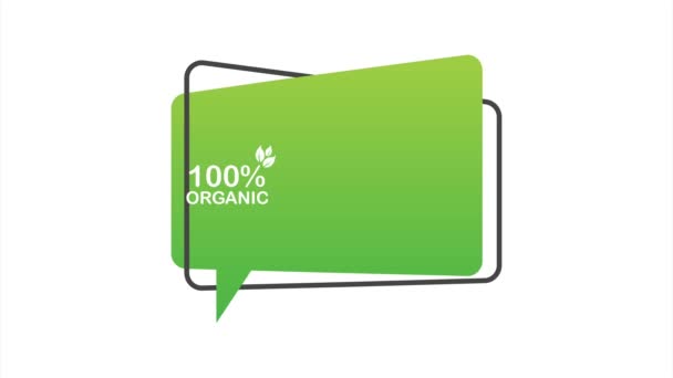 100 organic, great design for any purposes. Green icon. Natural product. Organic fruit. stock illustration. — Stock Video