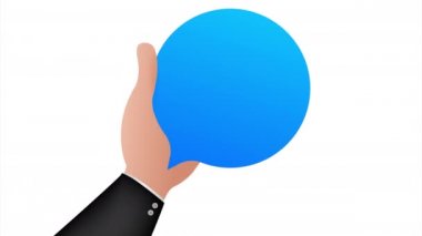 Konuşma baloncuğuna yorumunu yazmanı istiyoruz. Reklam tabelası. hisse illüstrasyonu.