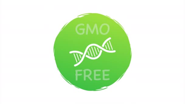 Emblemas livres de OGM de cor verde, crachá, logotipo, ícone. ilustração de estoque. — Vídeo de Stock