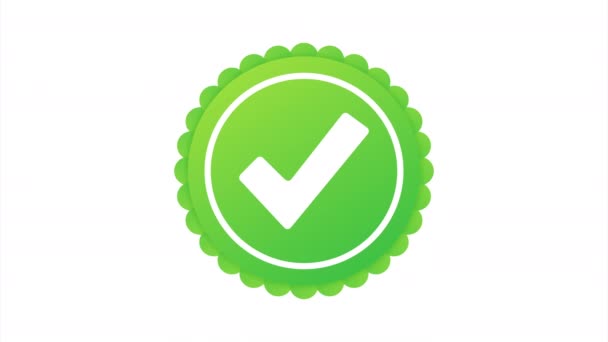 Check mark. Green approved star sticker on white background. stock illustration. — Stock Video