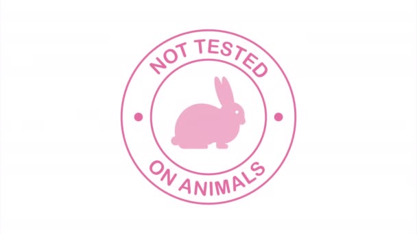 Não testado em animais. Banner rosa livre de crueldade. Um emblema Vegan. Design de embalagem. Produto natural. ilustração de estoque. — Vídeo de Stock