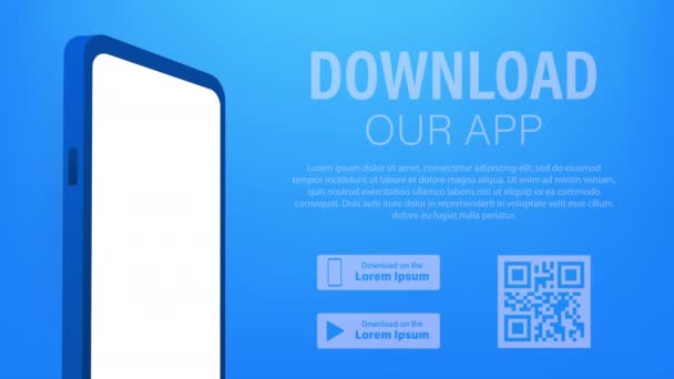 Download de pagina van de mobiele app. Lege smartphone op het scherm voor uw app. App downloaden. Voorraadillustratie. — Stockvideo