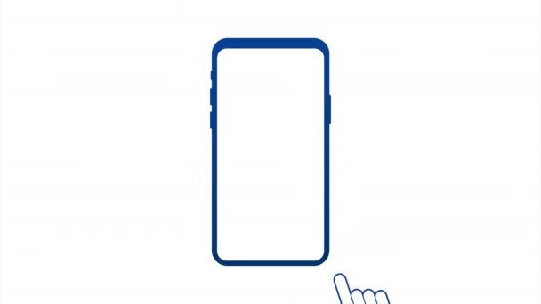 Clique em smartphone. Ecrã vazio, telefone mockup. Um modelo de dispositivo. Ícone do cursor. Mão ponteiro ilustração stock. — Vídeo de Stock