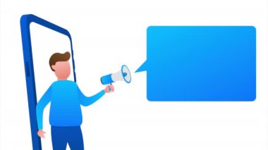 Bir arkadaşa atıfta bulun, megafon olsun, akıllı telefon ekranı olmasın. İş konsepti olarak kullanılabilir. hisse illüstrasyonu.