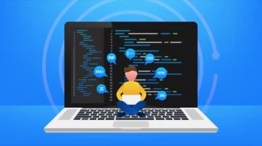 Dijital Java kod metni. Bilgisayar yazılım kodlama kavramı. Senaryo Java 'yı programlıyorum. Ekrandaki çocukla birlikte dijital program kodu. hisse illüstrasyonu.