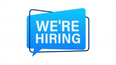 Biz web pankartıyız. Beyaz arka planda Konuşma baloncuğu kiralıyoruz. hisse illüstrasyonu.