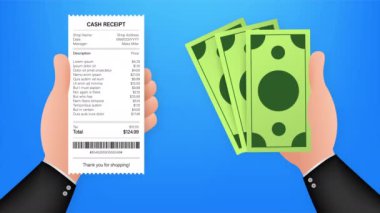 Renkli bir arkaplanda izole edilmiş düz bir şekilde kabul simgesi. Fiş işareti. Fatura atm şablonu veya restoran gazetesi finans çeki.