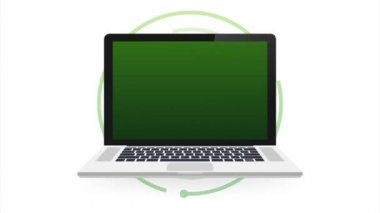 İşaretli dizüstü bilgisayar veya baloncukta tik bildirimi. Onaylanmış bir seçim. İşaretleri kabul et ya da onayla.