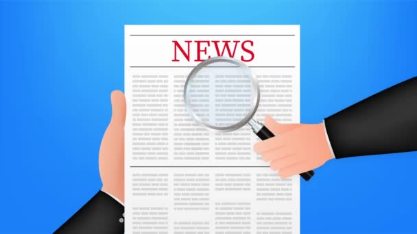 Blank daily newspaper. Fully editable whole newspaper in clipping mask. Reads news with a magnifying glass. stock illustration. — Stock Video