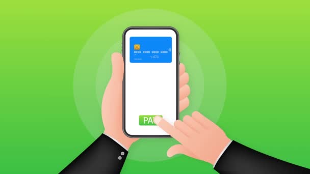 Mobile Concetto di pagamento con illustrazione di smartphone, carta di credito. illustrazione. — Video Stock