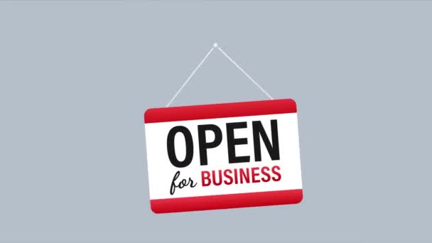 Open for business sign. Flat design for business financial marketing banking advertisement office people life property stock fund commercial background in minimal concept. — Stock Video