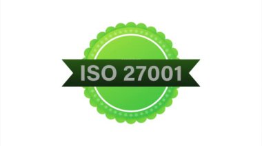 ISO 27001 sertifikalı rozet, ikon. Sertifika damgası. Düz dizayn. resimleme.