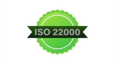 ISO 22000 sertifikalı rozet, ikon. Sertifika damgası. Düz dizayn. resimleme.