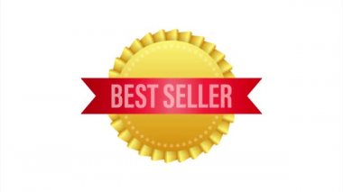 En çok satan rozet. En çok satan Altın Etiket. Perakende kartı. Reklam sembolü. resimleme.