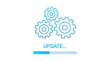 Sistem yazılımı güncellemesi veya güncellemesi. Yeni güncelleme, Rozet, imzala. resimleme.