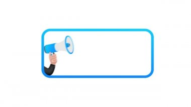 Sınav ile megafon etiketi. Megafon bayrağı. Web tasarımı. Hareket grafikleri.