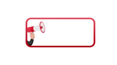 El ele tutuşan megafon. Megafon bayrağı. Web tasarımı. Hareket grafikleri.