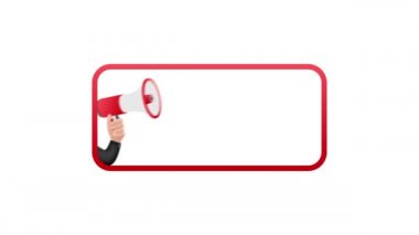 Kasası olan megafon etiketi. Megafon bayrağı. Web tasarımı. Hareket grafikleri.
