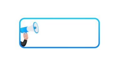 Önemli bir duyurusu olan afiş. Mavi önemli duyuru simgesi. Ünlem tehlike işareti. Simgeyi uyar. Hareket grafikleri.