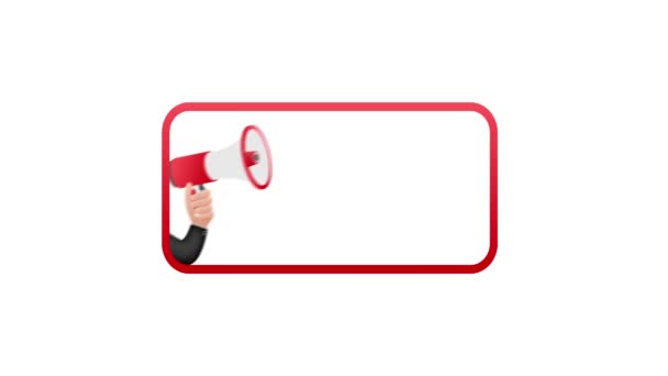 Man hand håller megafon med Act nu tal bubbla. Banner för affärer. Rörlig grafik. — Stockvideo