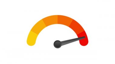 Müşteri memnuniyeti ölçer. Kırmızıdan yeşile farklı duygular. Takometre, hız göstergesi, göstergeler ve puanın soyut konsept grafik öğesi. Hareket tasarımı.
