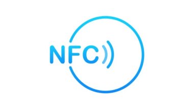 Bağlantısız kablosuz ödeme işareti logosu. NFC teknolojisi. Hareket grafikleri.