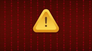 Kırmızı alarm pankartlı. Dikkat işareti. Siber güvenlik ikonu. Uyarı işareti çıkartması. Düz uyarı sembolü. Hareket tasarımı.