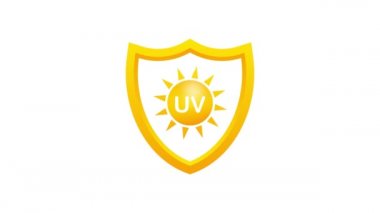 UV koruması. Güneş ikonu sembolü. Tehlike sembolü. UV radyasyonu. Hareket grafikleri.