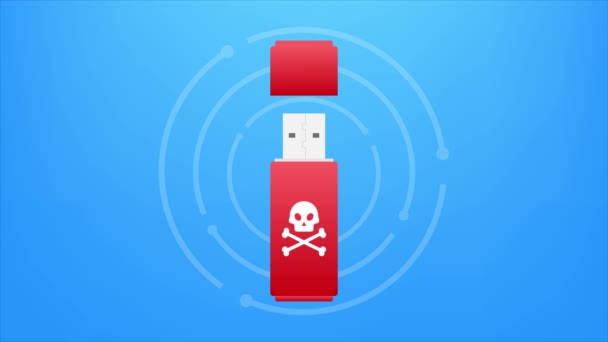 Virus informatico sulla scheda flash USB. Protezione da virus. Illustrazione delle azioni. Grafica del movimento. — Video Stock