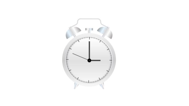 Ρολόι συναγερμού, ώρα αφύπνισης σε λευκό φόντο. Γραφικά κίνησης. — Αρχείο Βίντεο