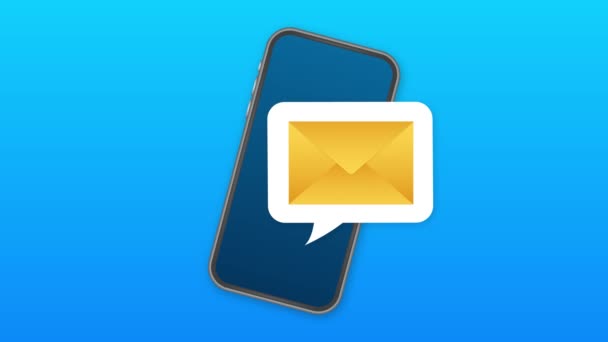 Email notificatie concept. Nieuwe e-mail op het scherm van de smartphone. Bewegingsontwerp. — Stockvideo