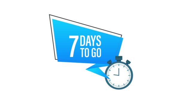 7 day to go flat icon with alarm. Motion graphics. — Stock Video