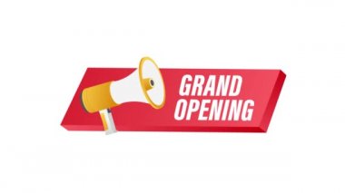 Büyük açılışı olan megafon etiketi. Megafon bayrağı. Web tasarımı. Hareket grafikleri.