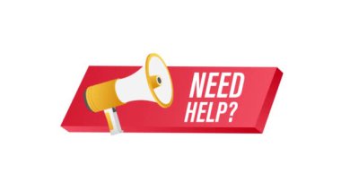 Yardıma ihtiyacı olan megafon etiketi. Megafon bayrağı. Web tasarımı. Hareket grafikleri.