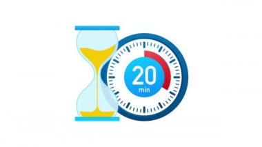 20 dakika, kronometre simgesi. Stopwatch simgesi düz stil, zaman ayarlı renk arkaplanı. Hareket grafikleri.