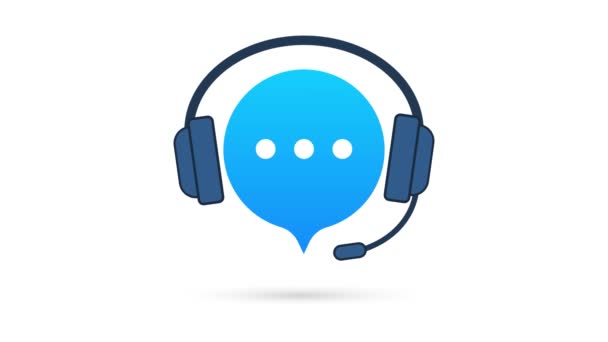 Online ügyfélszolgálat. Fülhallgató mikrofonnal és beszédbuborékkal. Mozgástervezés. — Stock videók