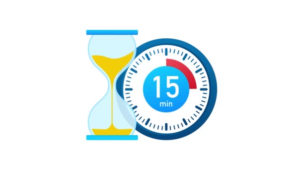 Les 15 minutes, icône du chronomètre. Icône chronomètre dans un style plat, minuterie sur fond couleur. Graphiques de mouvement. — Video
