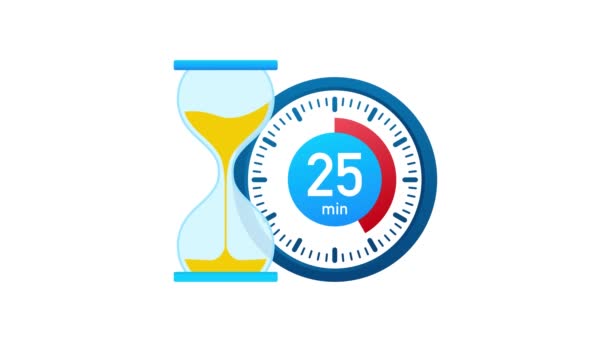 De 25 minuten, stopwatch icoon. Stopwatch icoon in platte stijl, timer op kleur achtergrond. Bewegingsgrafiek. — Stockvideo