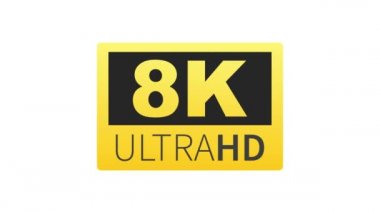 8K Ultra HD etiketi. Yüksek teknoloji. LED televizyon ekranı. Hareket grafikleri.