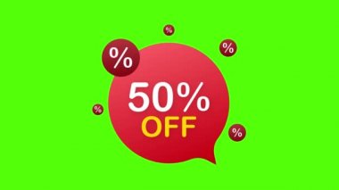 % 50 indirimli indirimli bayrak. İndirimli fiyat etiketi. % 50 indirimli, uzun gölgeli düz ikon. Hareket grafikleri.