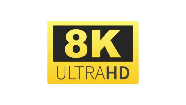 Etiqueta 8K Ultra HD. Alta tecnologia. Display de televisão LED. Gráficos de movimento. — Vídeo de Stock