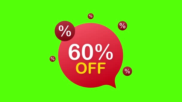 60 percent OFF Sale Discount Banner. Discount offer price tag. 60 percent discount promotion flat icon with long shadow. Motion graphics. — Stock Video