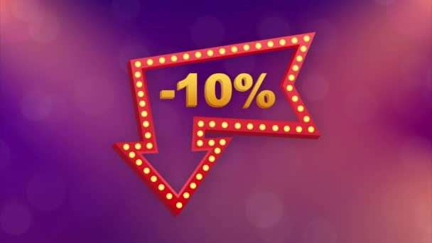 10 procent OFF Sprzedaż Rabat Banner. Rabat oferta cena tagu. 10% zniżki promocyjnej płaska ikona z długim cieniem. Grafika ruchowa. — Wideo stockowe