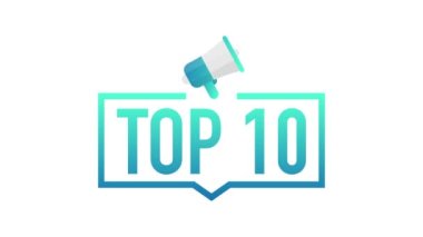 İlk 10 - Beyaz arka planda ilk 10 renkli etiket. Hareket grafikleri.
