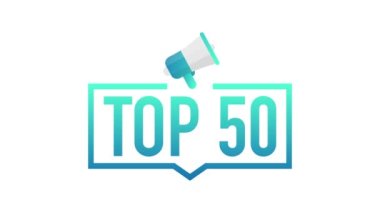 İlk 50 - Beyaz arka planda ilk 50 renkli etiket. Hareket grafikleri.