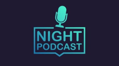 Gece Podcast simgesi, renk arkaplanında izole edilmiş düz izometrik bir sembol. Hareket grafikleri.