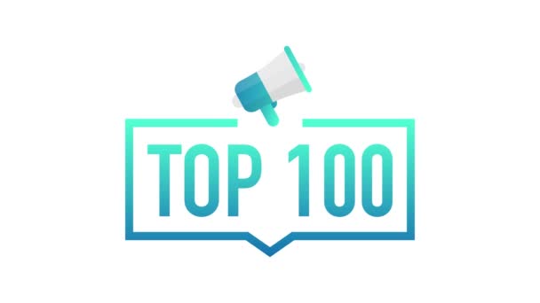 Top 100 - Top 100 színes címke fehér háttérrel. Mozgókép. — Stock videók