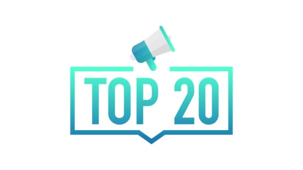 Top 20 - Top húsz színes címke fehér háttérrel. Mozgókép. — Stock videók