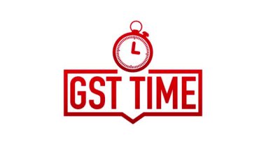 Beyaz arkaplanda GST Time kırmızı etiketi. Hareket grafikleri.