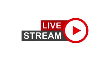 Canlı akım düz logo - çalma düğmeli kırmızı tasarım ögesi. Hareket grafikleri.